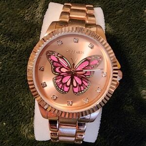 KESSARIS WOMEN'S LADIES WRISTWATCH Rose Gold/Butterfly/Crystals - NIB